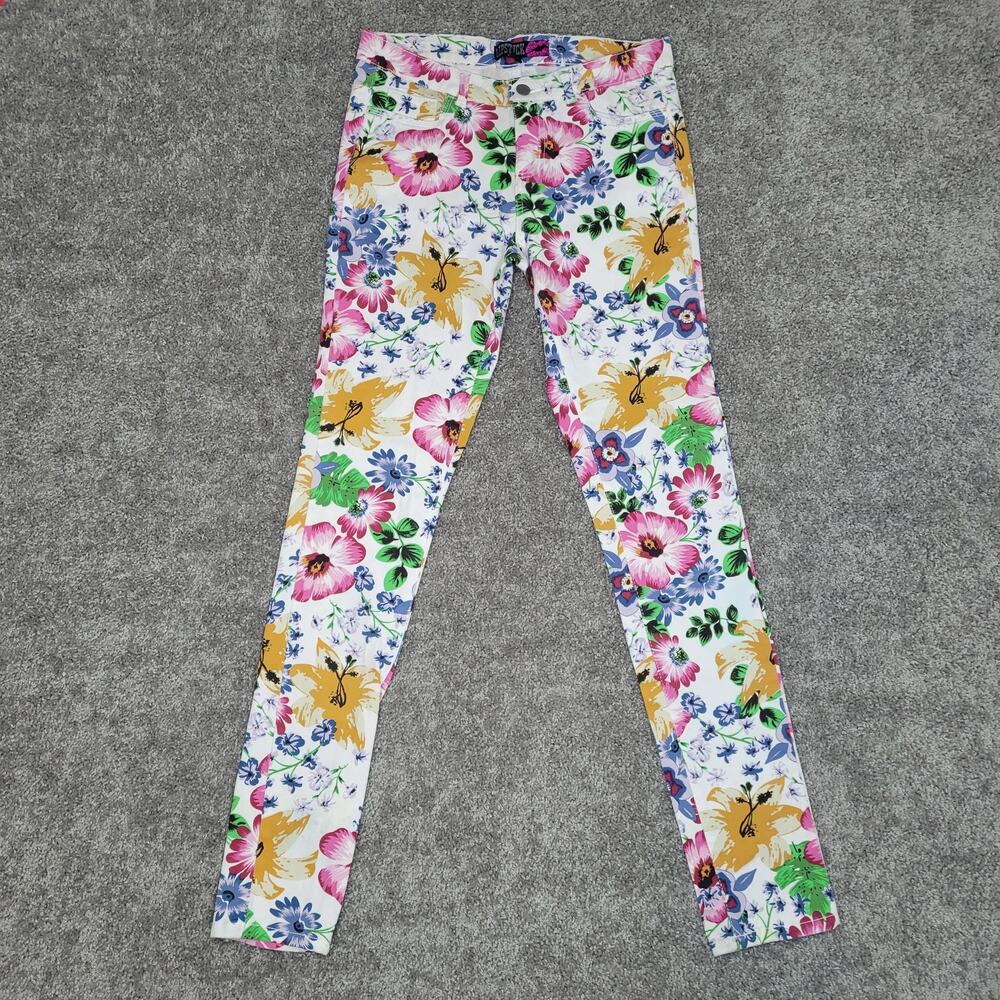 Lipstick Brand Denim White Floral Print Stretchy Jeans Flowers Juniors Size 7